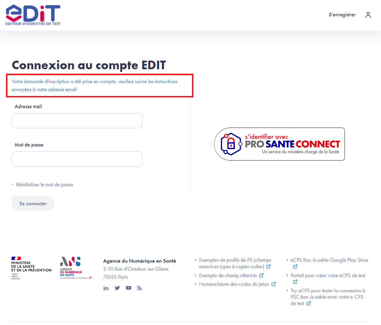 Mail d'activation avec PSC