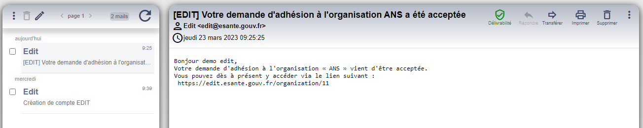 Mail confirmation d'adhésion