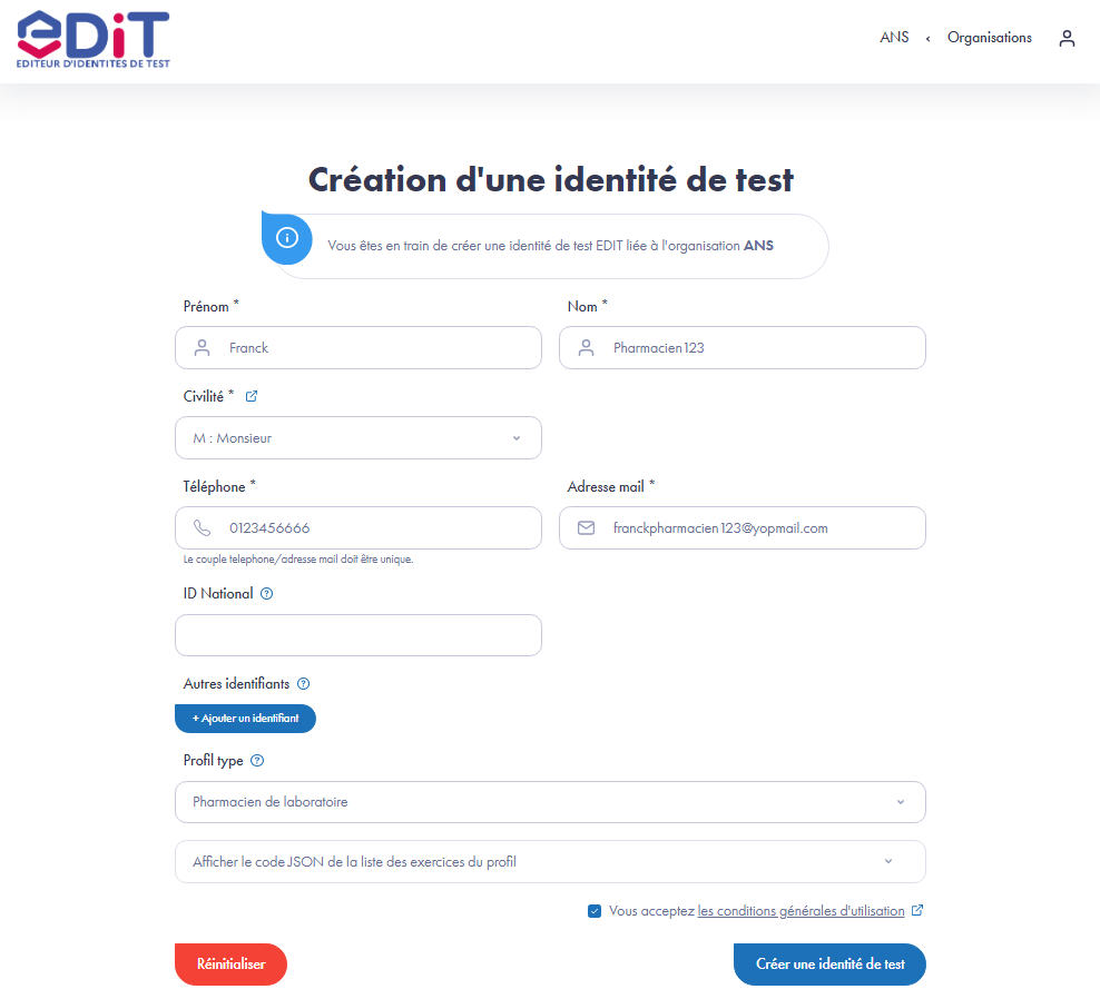 Formulaire création rapide