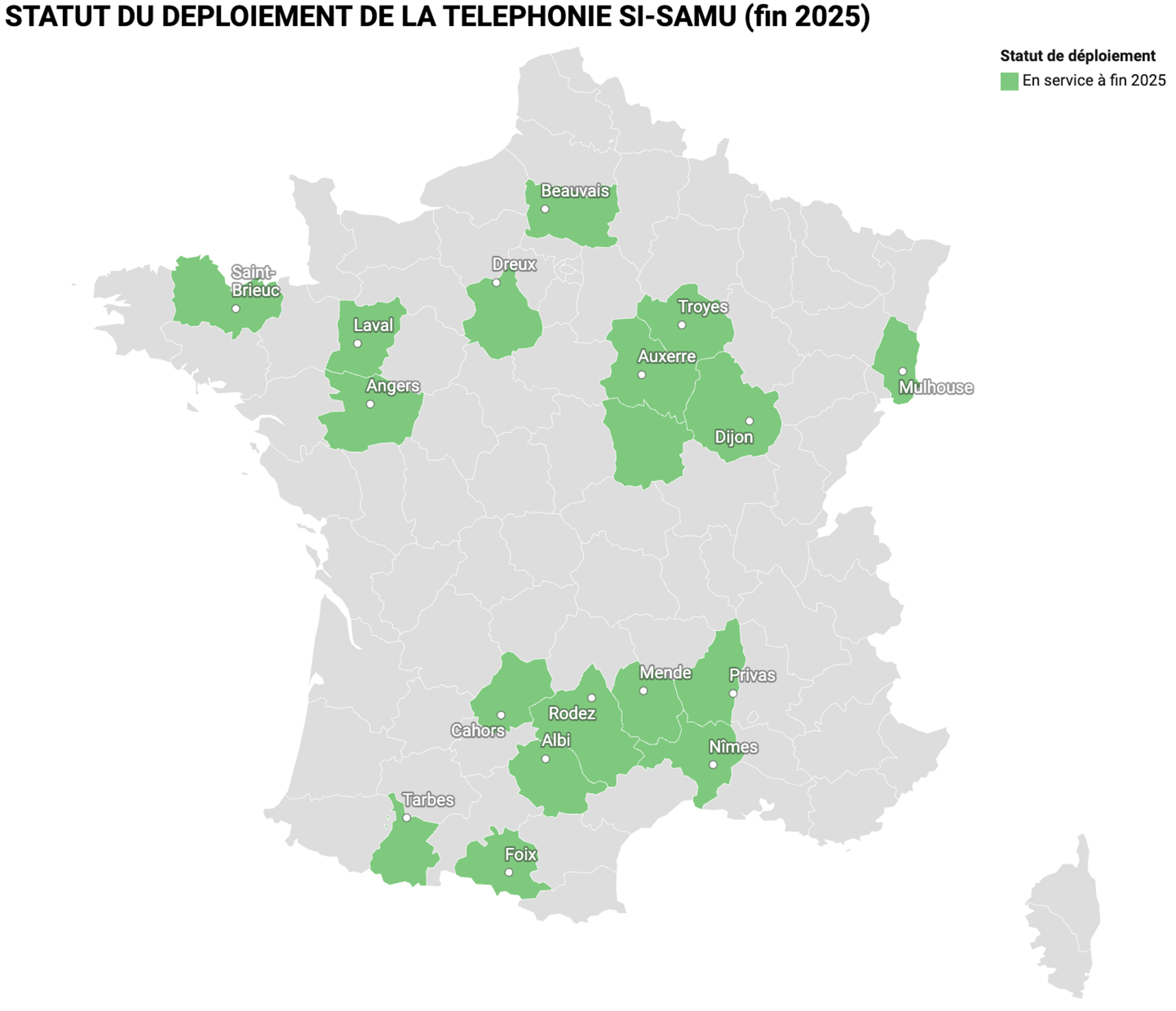Carte du Statut du déploiement de la téléphonie SI SAMU