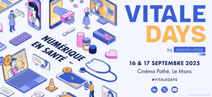 visuel coloré Vitale Days 2025 Le mans GIE SESAM Vitale Statégie nationale numérique en santé